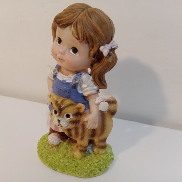 Tender Times Figurine Little Girl With Cat Blue Pink 4.5" Resin Felt Bottom - Picture 3 of 7